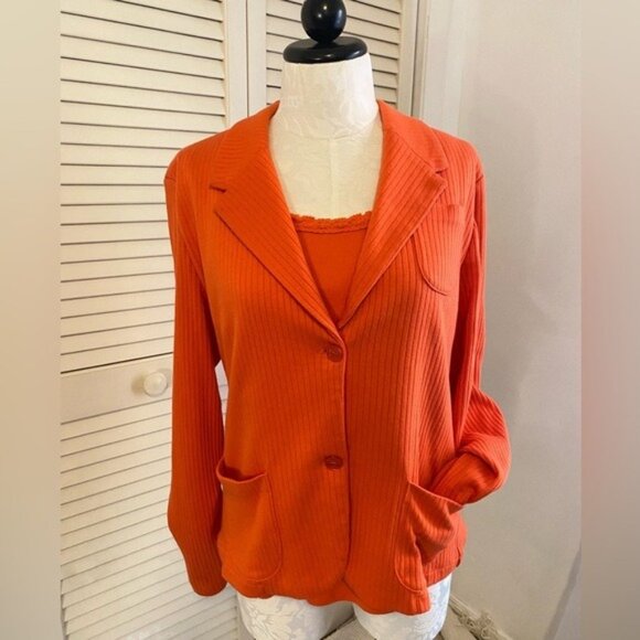 Vintage Mountain Lake Tangerine Orange Ribbed Blazer & Cami Set Size XL - Picture 2 of 6